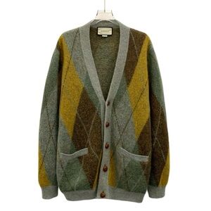 Gucci Argyle Cardigan Sweater - Gray, Yellow, Brown